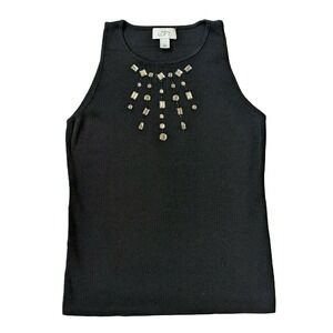 Loft Ladies M Black Jewel Dress Tank Top Medium Dressy Shell
